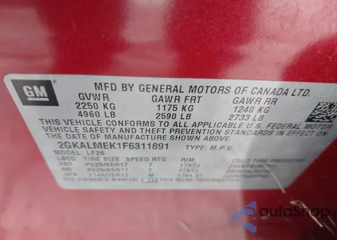 2015 GMC Terrain Sle-1 из США, поврежденный, VIN 2GKALMEK1F6311891